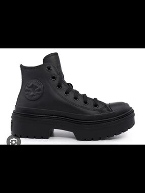 Black Leather High-Top Platform Converse